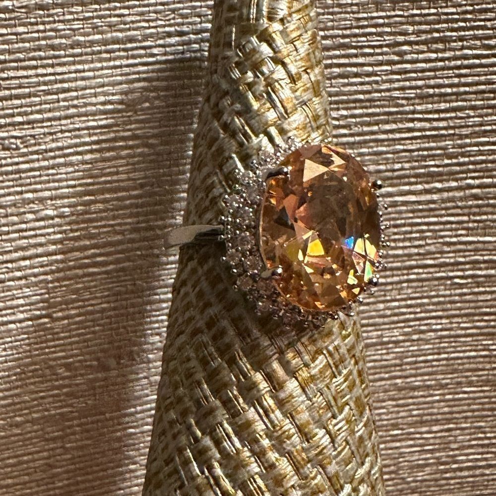 💗💗NEW💗💗WOW!BEAUTY 11CT ROUND MORGANITE RING W CZ DIAMONDS CIRCLING OUTSIDE - Picture 2 of 11